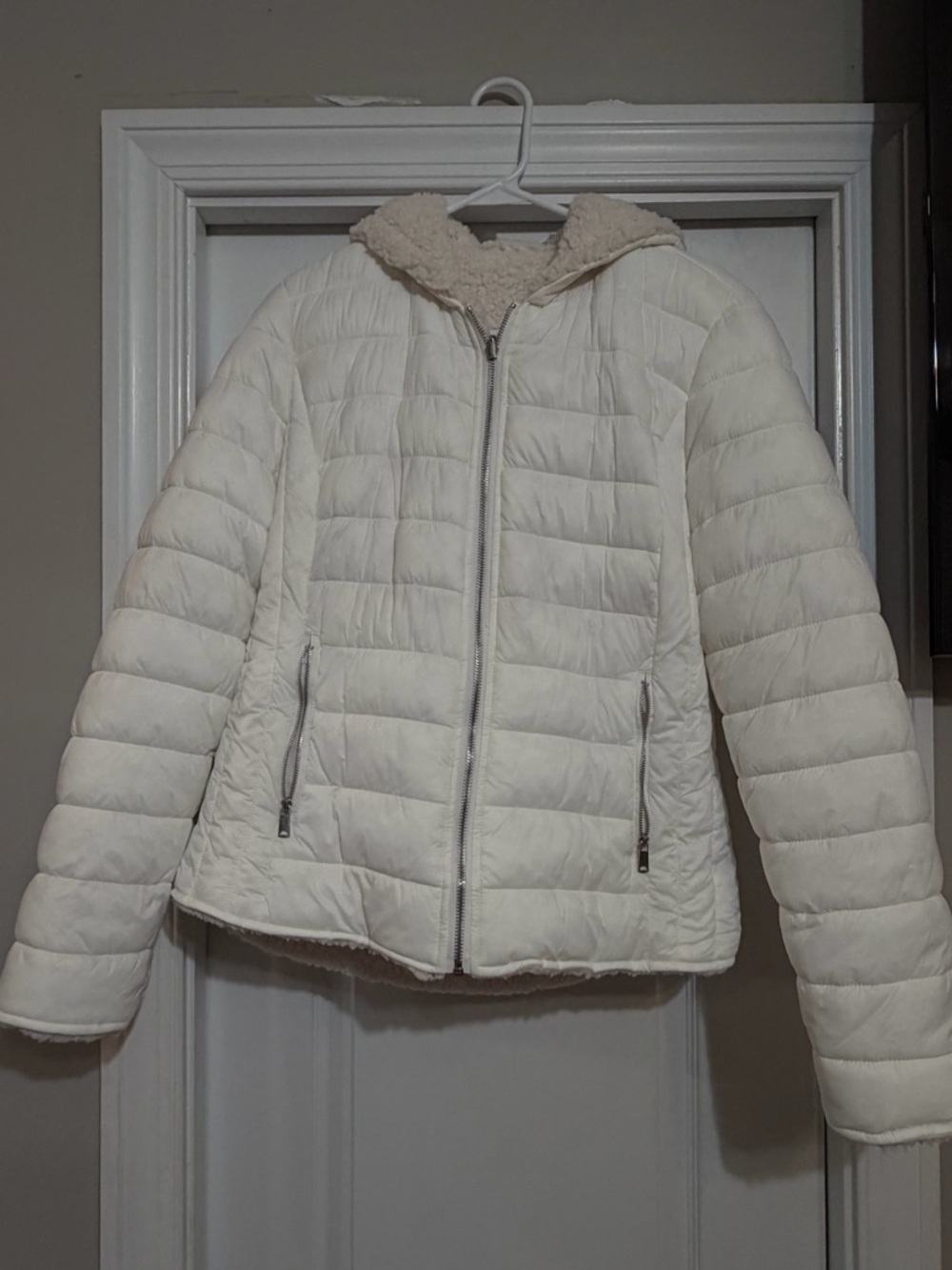 Women's Cream Quilted Hooded Puffer Jacket